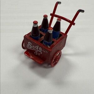 Miniature Doll House Vintage Style Red Soda Cart w 4 bottles of Soda